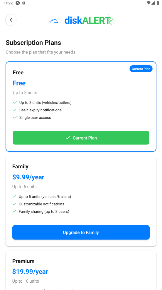 Subscription plans screen